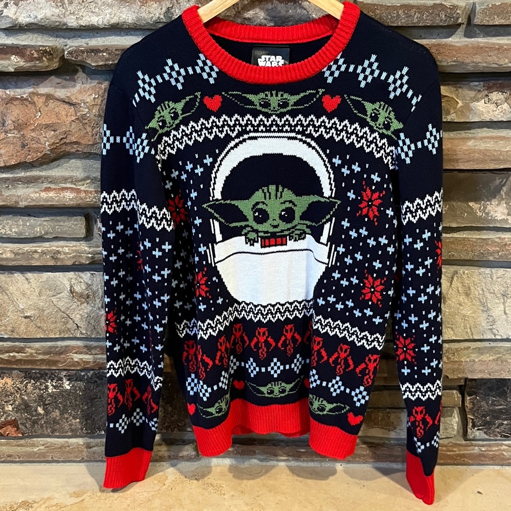 Star Wars x Geeknet Navy and Red Grogu Ugly Christmas Crewneck Sweater